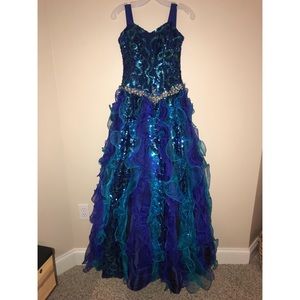 Long Blue sparkly/ruffle dress